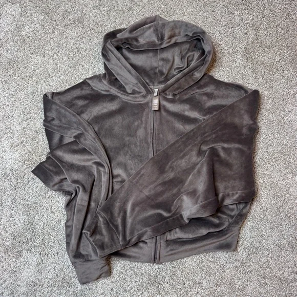 SKIMS Velour Cropped Hooded Zip-Up Size XL - Picture 3 of 4